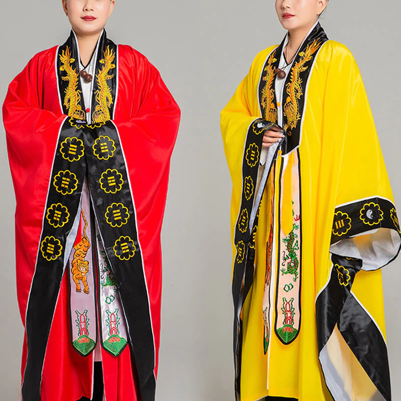 Buddha Stones Wudang Haft Smok Tygrys Długi Szeroki Rękaw Uniseks Taoistyczna Szata Kimono Na Ceremonię Qigong
