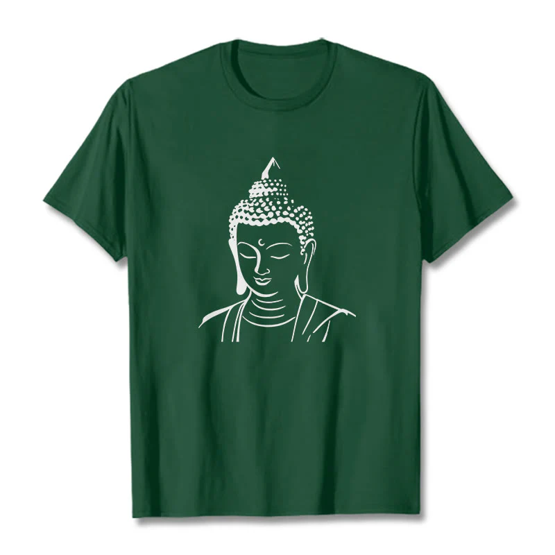 Buddha Stones Wzór Głowy Buddy Bawełniana Koszulka T-shirt