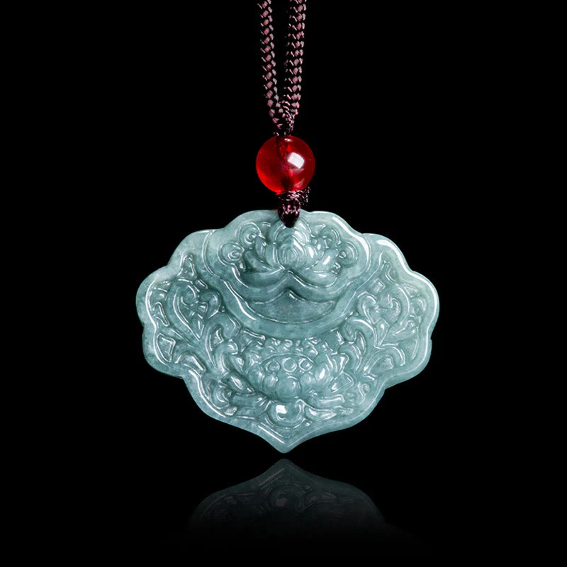 Buddha Stones Wzór Lotosu Rzeźbiony Jadeit Obfitość Dobrobyt Naszyjnik Wisiorek Lina - Image 2