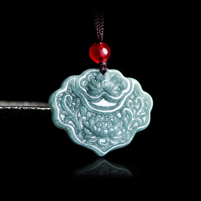 Buddha Stones Wzór Lotosu Rzeźbiony Jadeit Obfitość Dobrobyt Naszyjnik Wisiorek Lina - Image 3