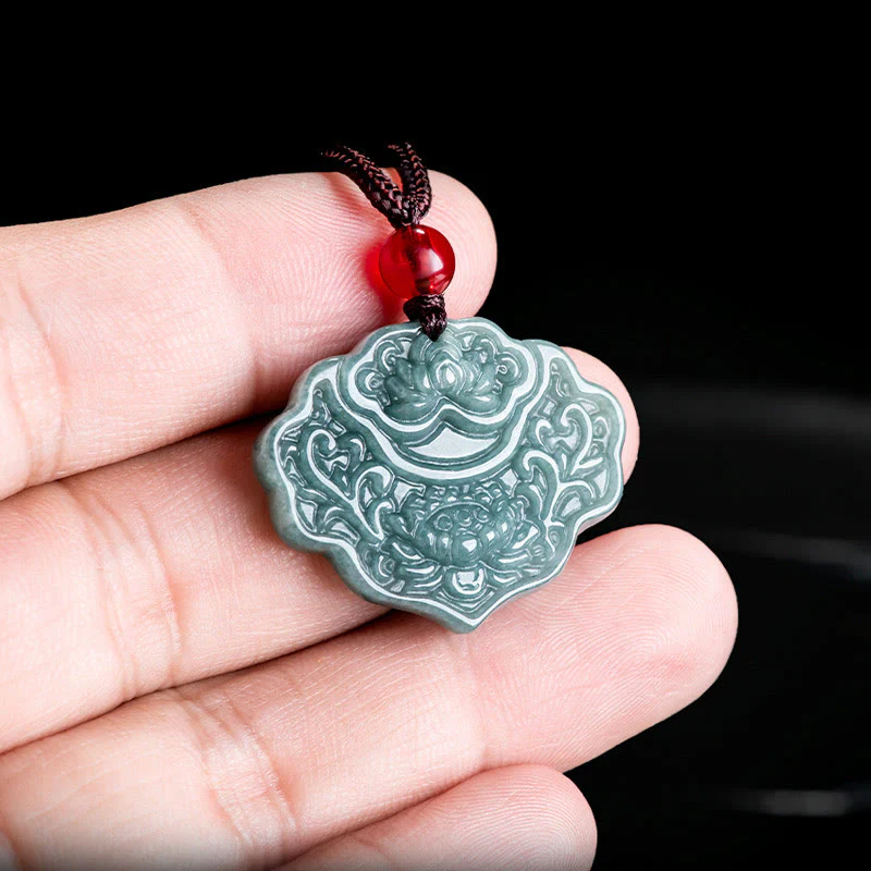 Buddha Stones Wzór Lotosu Rzeźbiony Jadeit Obfitość Dobrobyt Naszyjnik Wisiorek Lina - Image 4