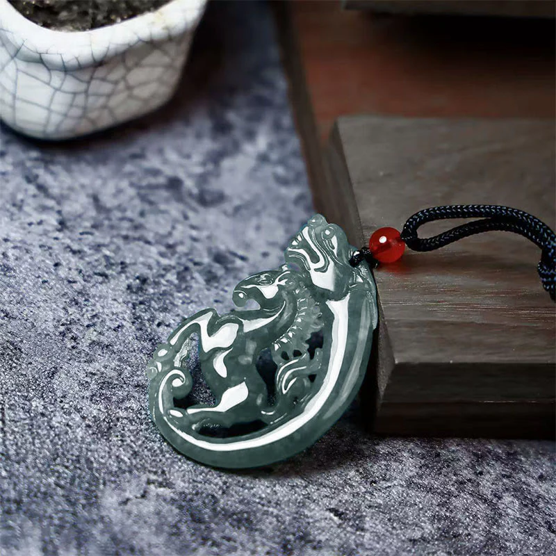 Buddha Stones z roku konia i smoka z jadeitu, przynoszący szczęście - Image 2