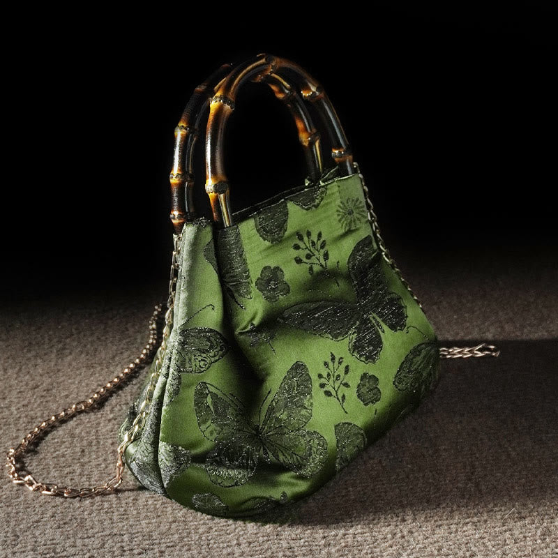 Buddha Stones Żakardowe Motyl Bambusowy Uchwyt Metalowy Łańcuch Torba Crossbody Torebka Wisząca - Image 3