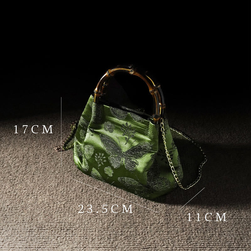 Buddha Stones Żakardowe Motyl Bambusowy Uchwyt Metalowy Łańcuch Torba Crossbody Torebka Wisząca - Image 4