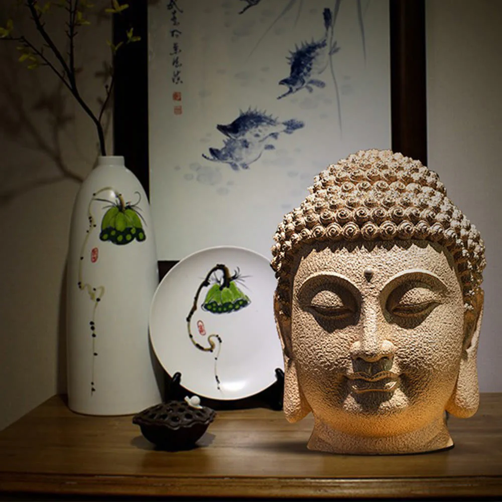 Buddha Stones Zamknięte Oczy Medytująca Głowa Buddy Żywica Statua Zen Dekoracja Domu 42*30*30cm - Image 4
