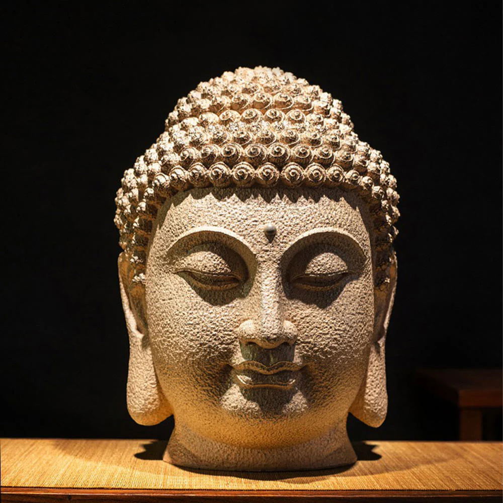 Buddha Stones Zamknięte Oczy Medytująca Głowa Buddy Żywica Statua Zen Dekoracja Domu 42*30*30cm - Image 8