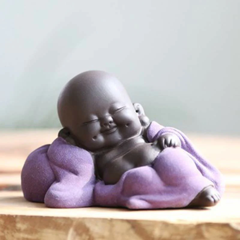 Buddha Stones Zawsze Uśmiechnięty Śmiejący się Budda Bogactwo Szczęście Fioletowa Glina Dekoracja Statuy Maitreya - Image 15