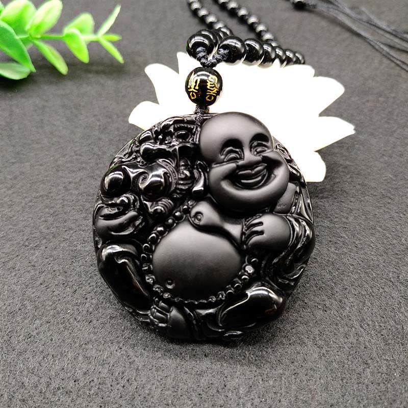 Buddha Stones ze wzorem Śmiejącego się Buddy, czarne szkło obsydianowe, wypełnienie