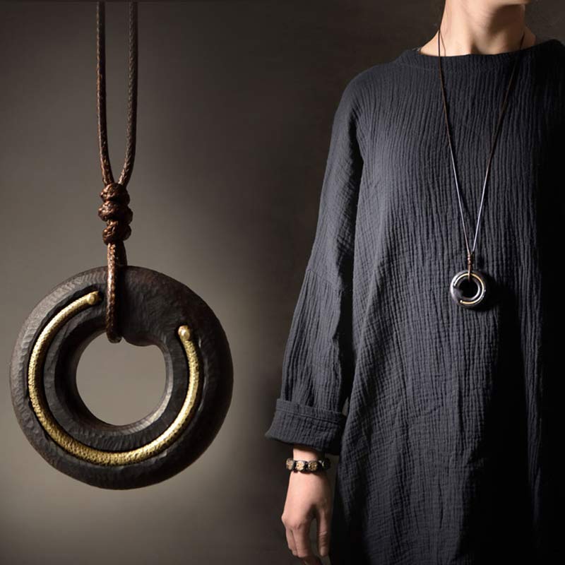 Buddha Stones Zen Circle Ebony Wood Peace Calm Naszyjnik Wisiorek - Image 10