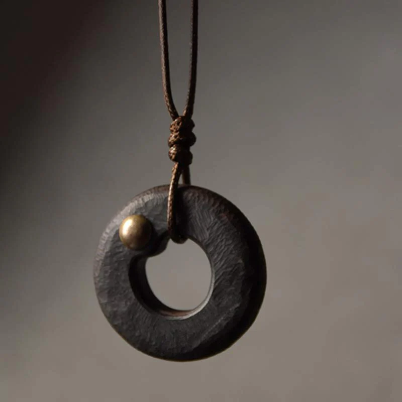 Buddha Stones Zen Circle Ebony Wood Peace Calm Naszyjnik Wisiorek - Image 22