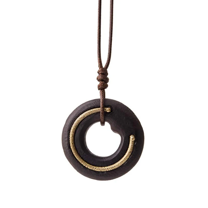 Buddha Stones Zen Circle Ebony Wood Peace Calm Naszyjnik Wisiorek - Image 32