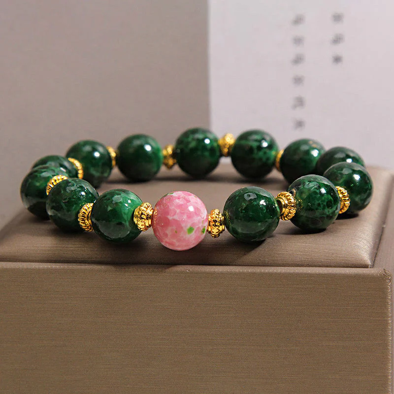 Buddha Stones Zielona bransoletka z Liuli Glass Blessings - Image 3