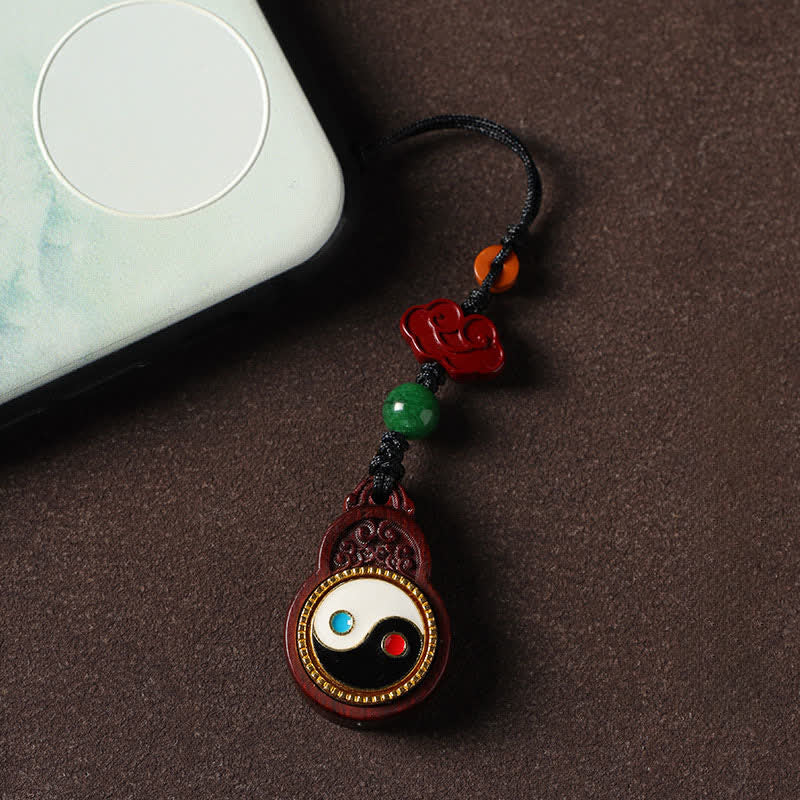 Buddha Stones Zielona tykwa sandałowa Bagua Yin Yang z ochroną telefonu, dekoracja - Image 18