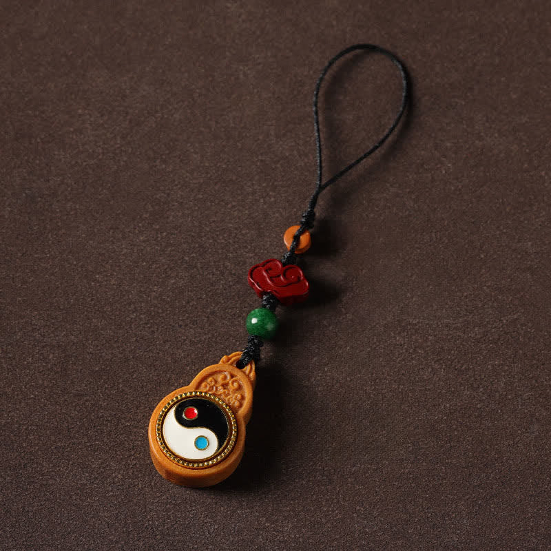 Buddha Stones Zielona tykwa sandałowa Bagua Yin Yang z ochroną telefonu, dekoracja - Image 3