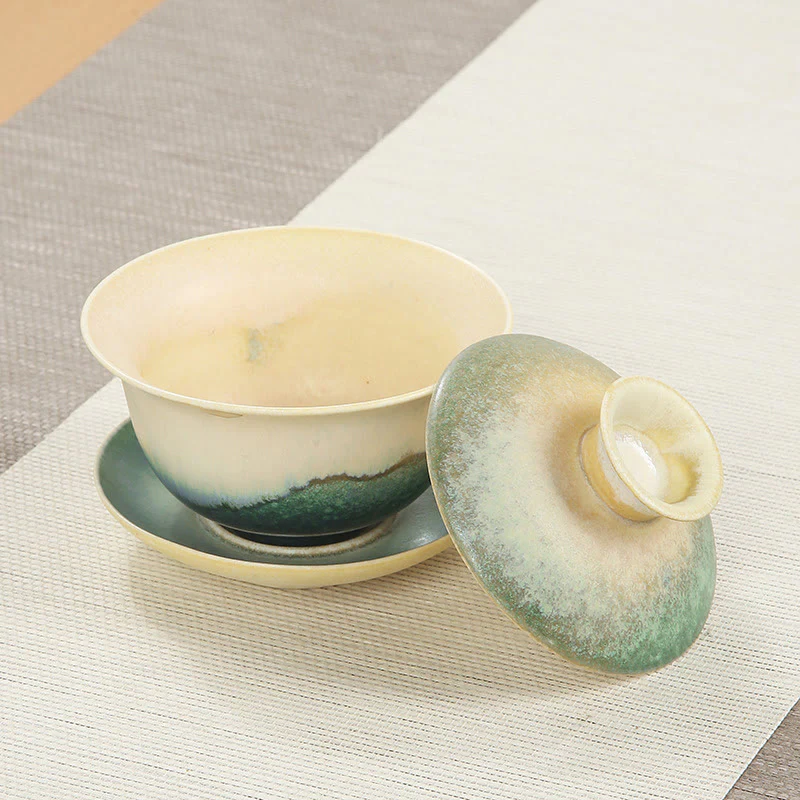 Buddha Stones Zielone Fale Oceaniczne Projekt Porcelany Ceramiczny Gaiwan Sancai Filiżanka Kung Fu Filiżanka I Spodek Z Pokrywką - Image 2