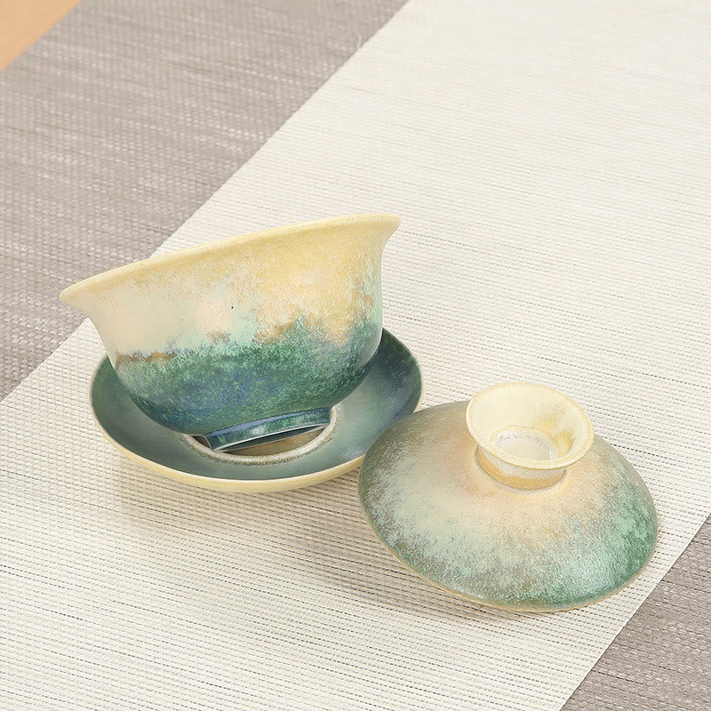 Buddha Stones Zielone Fale Oceaniczne Projekt Porcelany Ceramiczny Gaiwan Sancai Filiżanka Kung Fu Filiżanka I Spodek Z Pokrywką - Image 4