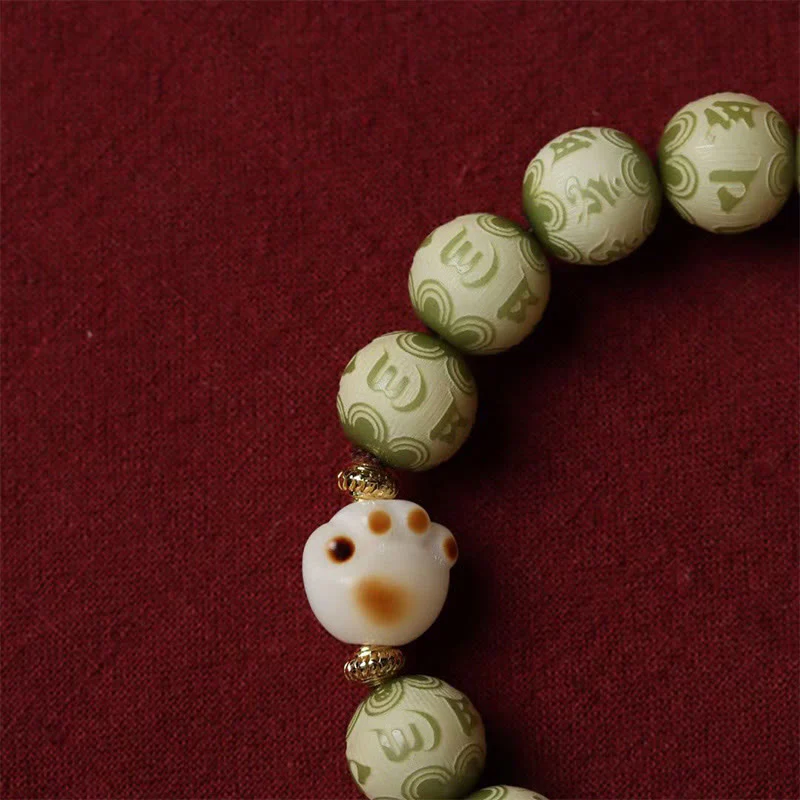 Buddha Stones Zielone Nasiona Bodhi Łapa Kota Om Mani Padme Hum Grawerowana Bransoletka Mądrości - Image 4