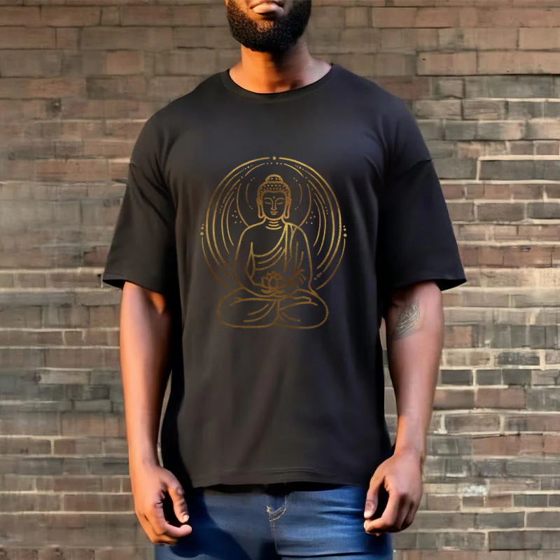 Buddha Stones Złota Medytacja Budda Halo Trzymający Kwiat Lotosu Koszulka T-shirt - Image 6