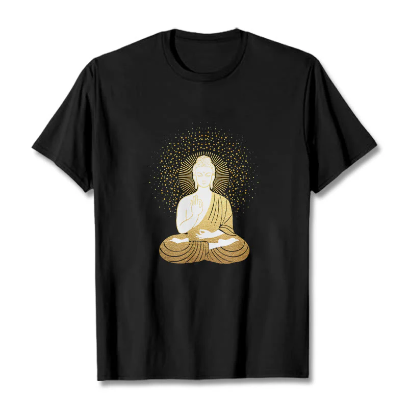 Buddha Stones Złoty Budda Medytacja Z Złotą Aurą Koszulka T-shirt - Image 4