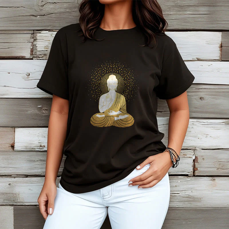 Buddha Stones Złoty Budda Medytacja Z Złotą Aurą Koszulka T-shirt - Image 7