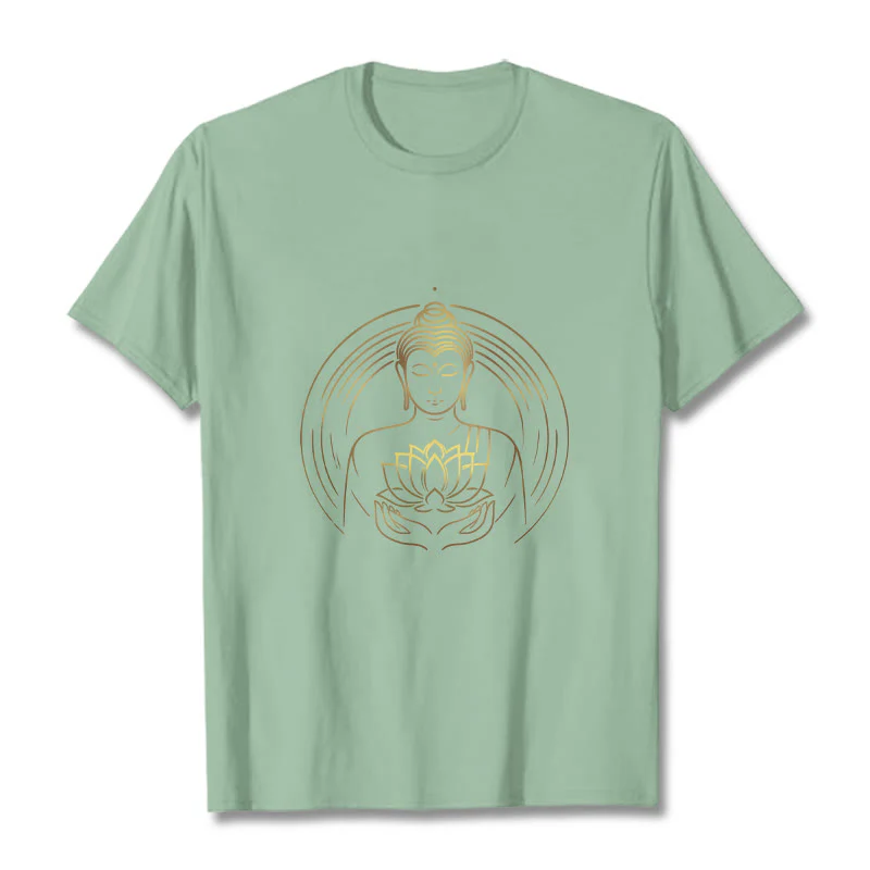 Buddha Stones Złoty Budda Trzymający Kwiat Lotosu Koszulka T-shirt - Image 15