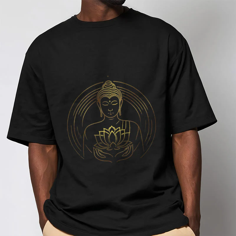 Buddha Stones Złoty Budda Trzymający Kwiat Lotosu Koszulka T-shirt - Image 6
