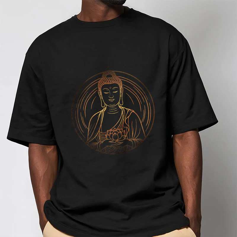 Buddha Stones Złoty Budda Trzymający Kwiat Lotosu Koszulka T-shirt - Image 2