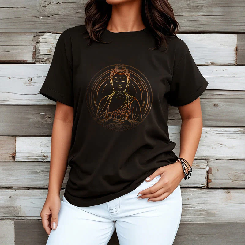 Buddha Stones Złoty Budda Trzymający Kwiat Lotosu Koszulka T-shirt - Image 4