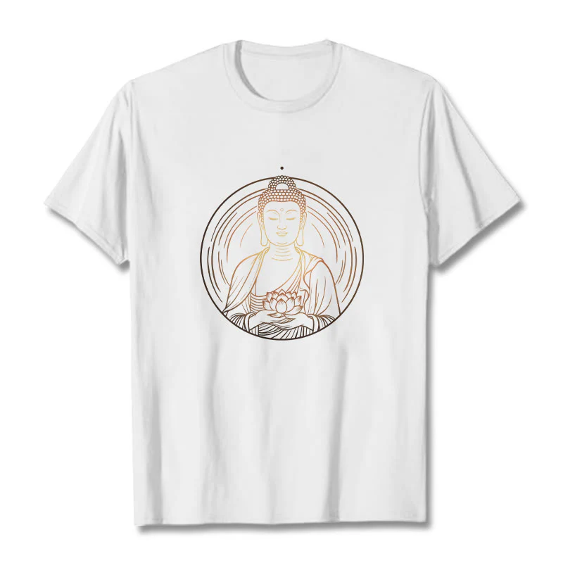 Buddha Stones Złoty Budda Trzymający Kwiat Lotosu Koszulka T-shirt - Image 6