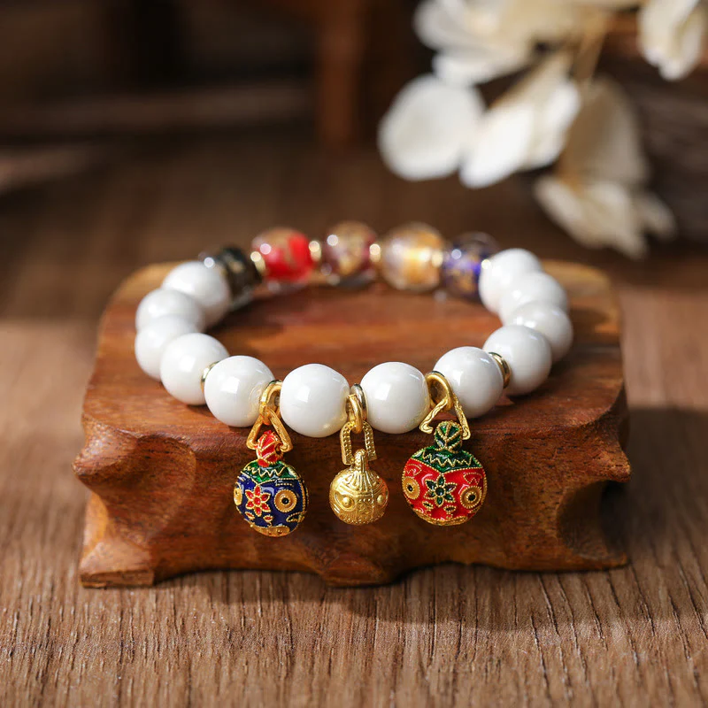 Buddha Stones Złoty Połykający Bestia Rodzina Charm Liuli Szkło Kolorowa Porcelanowa Koralik Bransoletka Szczęścia - Image 10