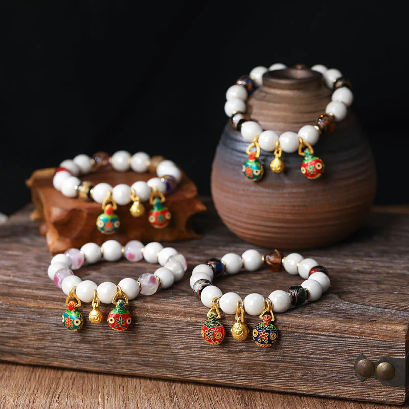 Buddha Stones Złoty Połykający Bestia Rodzina Charm Liuli Szkło Kolorowa Porcelanowa Koralik Bransoletka Szczęścia - Image 3
