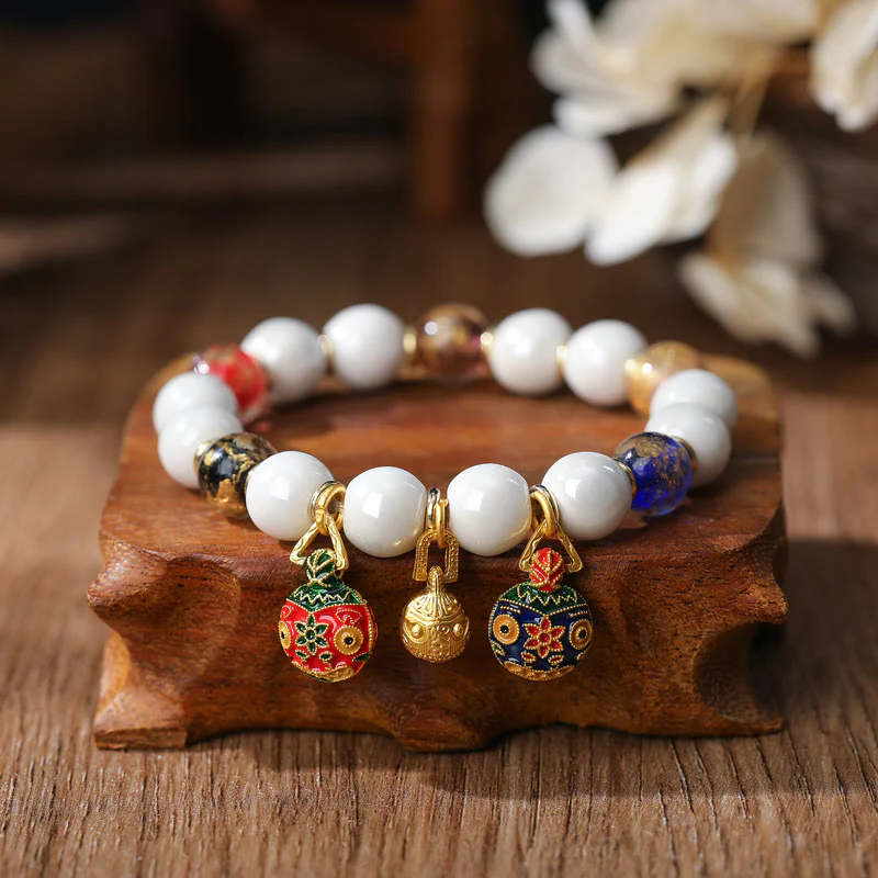 Buddha Stones Złoty Połykający Bestia Rodzina Charm Liuli Szkło Kolorowa Porcelanowa Koralik Bransoletka Szczęścia - Image 4