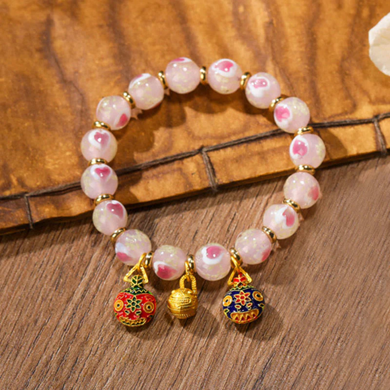 Buddha Stones Złoty Połykający Bestia Rodzina Charm Świecący Różowy Miłość Serce Fluorescencyjny Liuli Szklane Koraliki Błogosławieństwa Bransoletka - Image 2