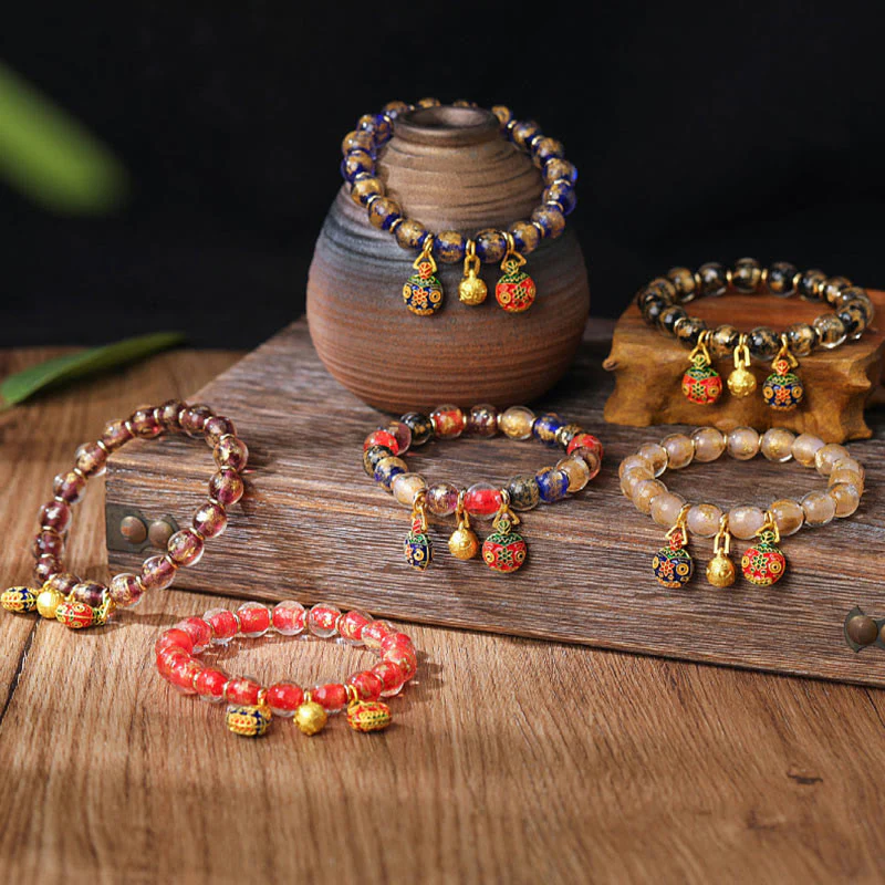 Buddha Stones Złoty Połykający Bestia Rodzina Charm Złota Srebrna Folia Liuli Szklane Koraliki Błogosławieństwa Bransoletka - Image 2