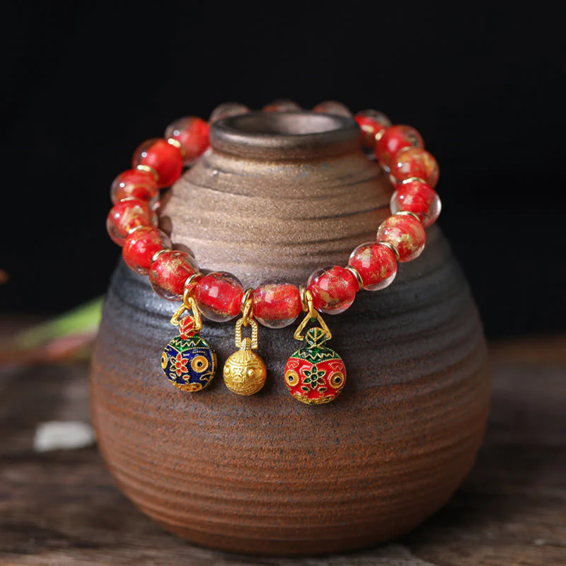 Buddha Stones Złoty Połykający Bestia Rodzina Charm Złota Srebrna Folia Liuli Szklane Koraliki Błogosławieństwa Bransoletka - Image 3