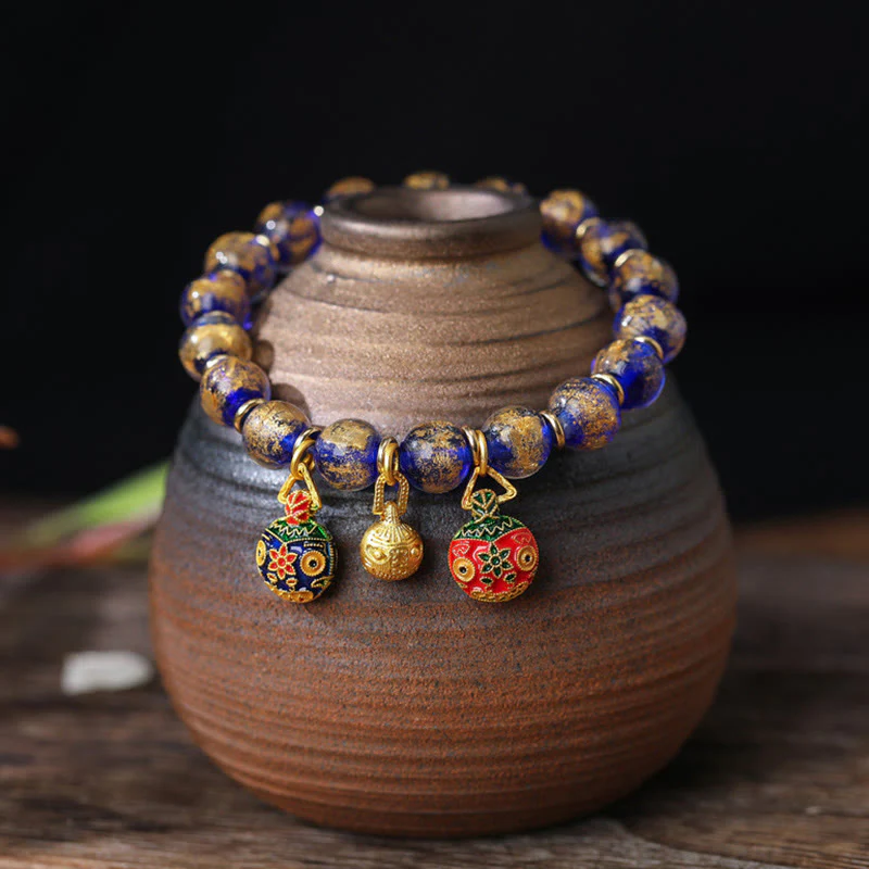 Buddha Stones Złoty Połykający Bestia Rodzina Charm Złota Srebrna Folia Liuli Szklane Koraliki Błogosławieństwa Bransoletka - Image 4