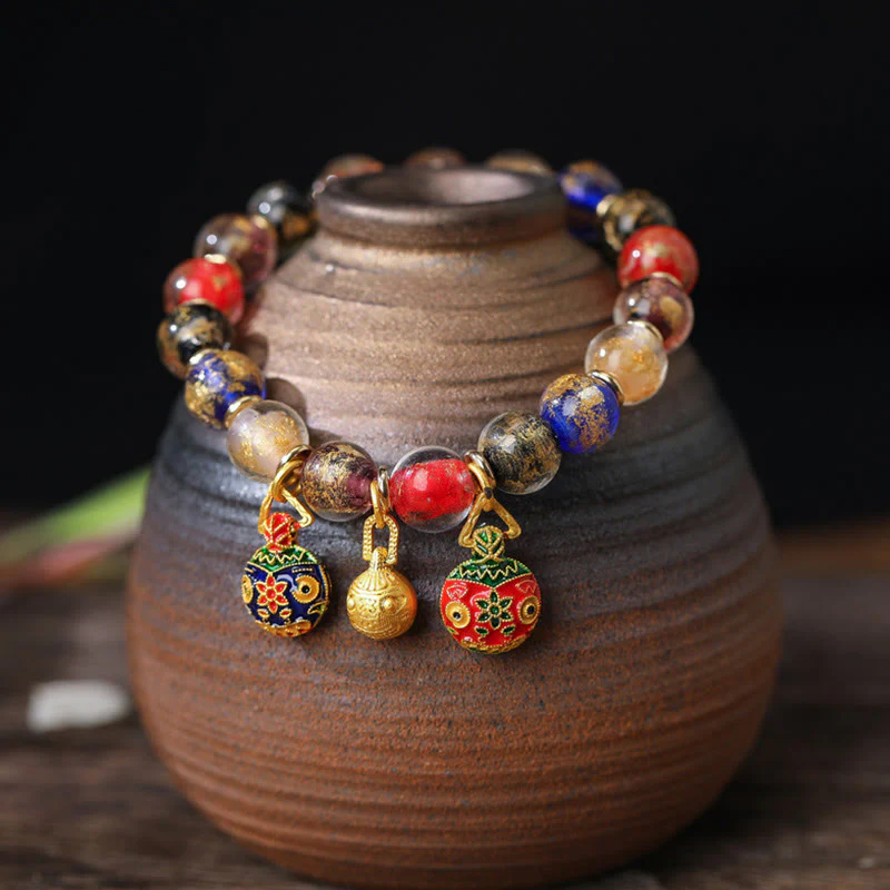 Buddha Stones Złoty Połykający Bestia Rodzina Charm Złota Srebrna Folia Liuli Szklane Koraliki Błogosławieństwa Bransoletka - Image 5