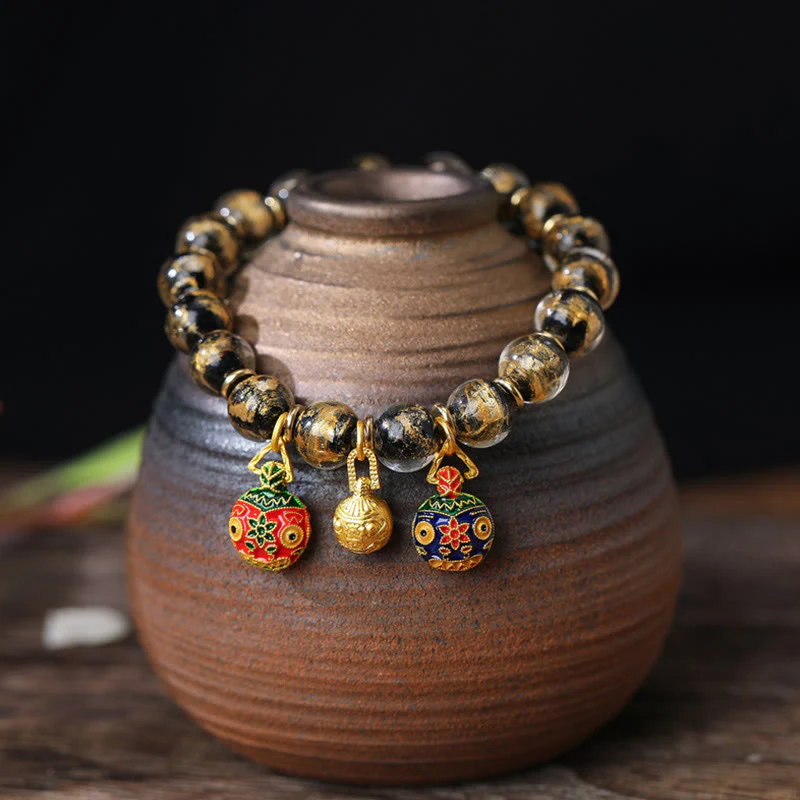 Buddha Stones Złoty Połykający Bestia Rodzina Charm Złota Srebrna Folia Liuli Szklane Koraliki Błogosławieństwa Bransoletka - Image 6