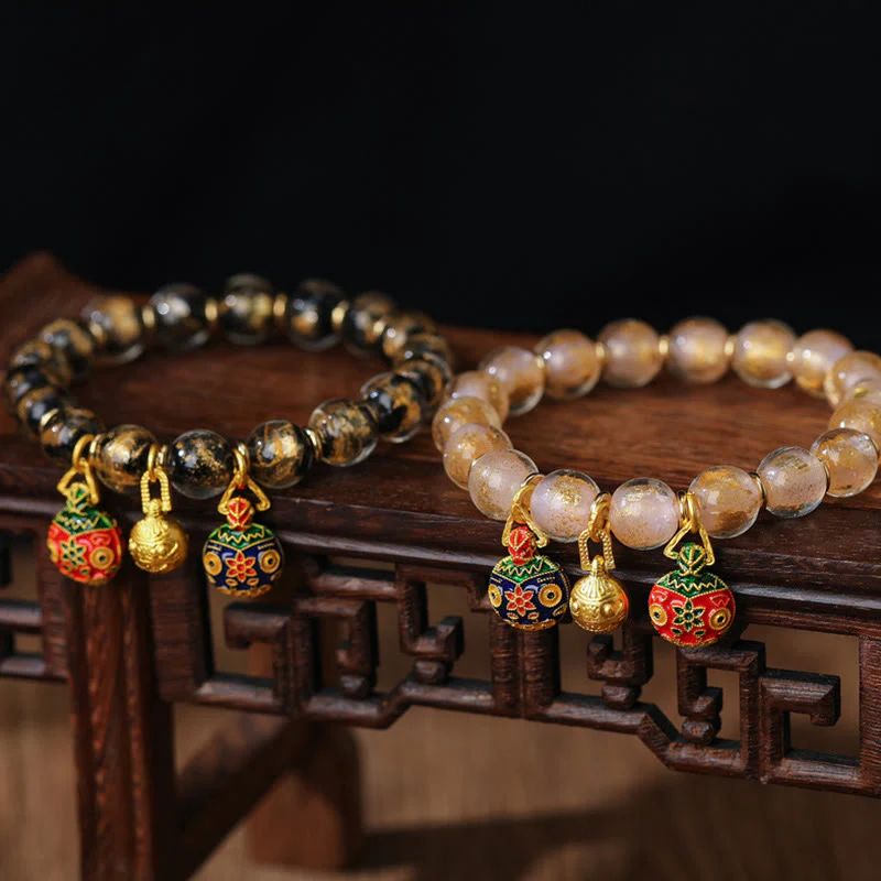 Buddha Stones Złoty Połykający Bestia Rodzina Charm Złota Srebrna Folia Liuli Szklane Koraliki Błogosławieństwa Bransoletka - Image 7