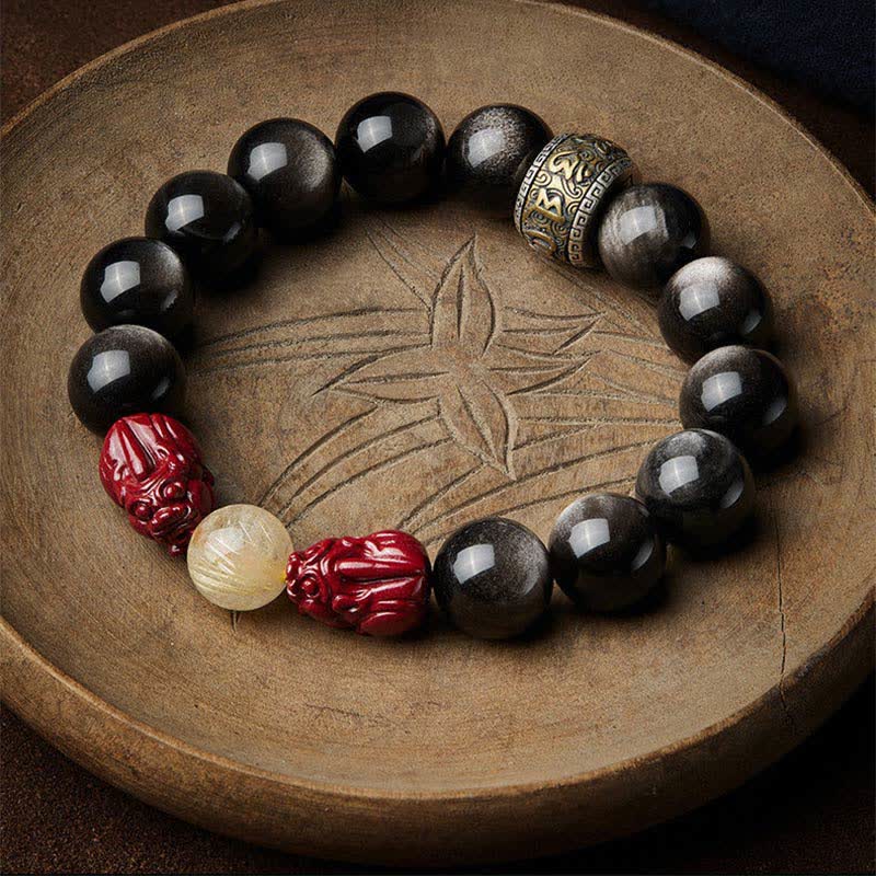 Buddha Stones Złoty Połysk Obsydian PiXiu Cynober Om Mani Padme Hum Bransoletka Ochronna - Image 13