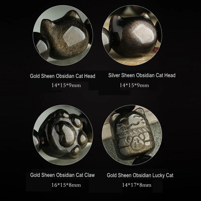 Buddha Stones Złoty połysk Obsydian Srebrny połysk Obsydian Piękna łapa Szczęśliwy Kot Bransoletka ochronna - Image 23