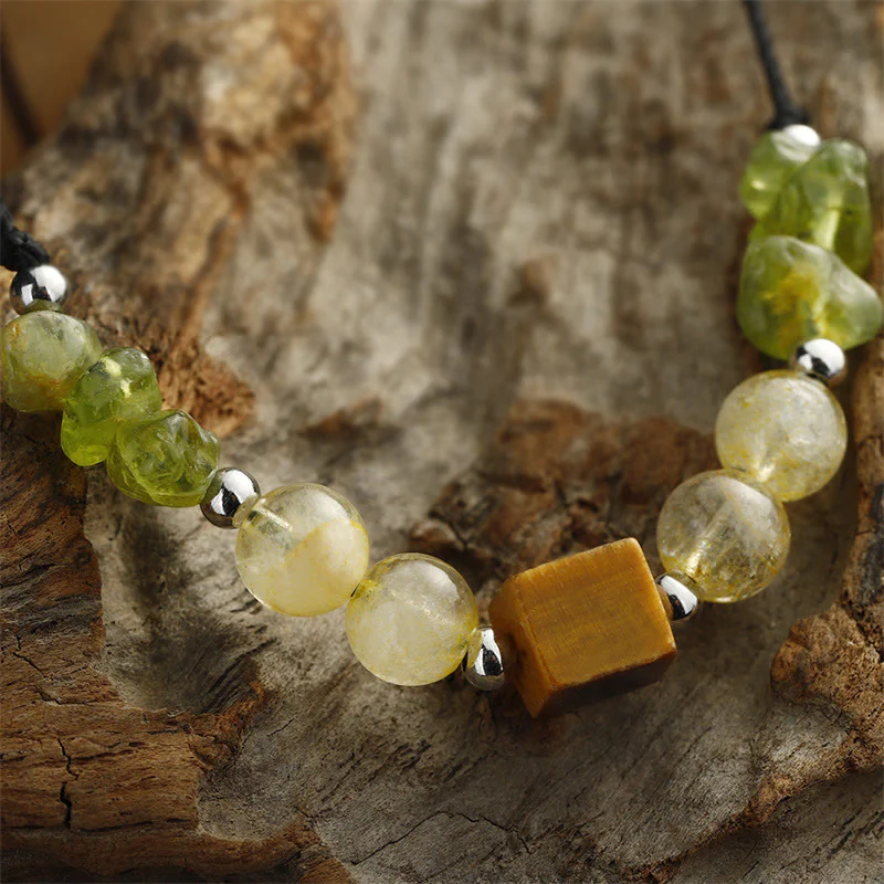 Buddha Stones Znajdź Swoją Radość Peridot Cytryn Tygrysie Oko Bransoletka z Liny Pokoju - Image 10