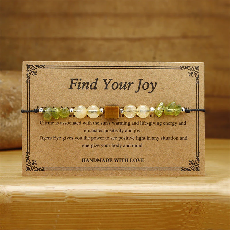 Buddha Stones Znajdź Swoją Radość Peridot Cytryn Tygrysie Oko Bransoletka z Liny Pokoju - Image 2