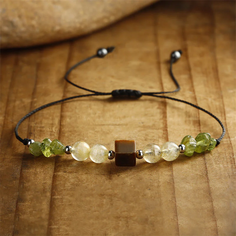 Buddha Stones Znajdź Swoją Radość Peridot Cytryn Tygrysie Oko Bransoletka z Liny Pokoju - Image 5