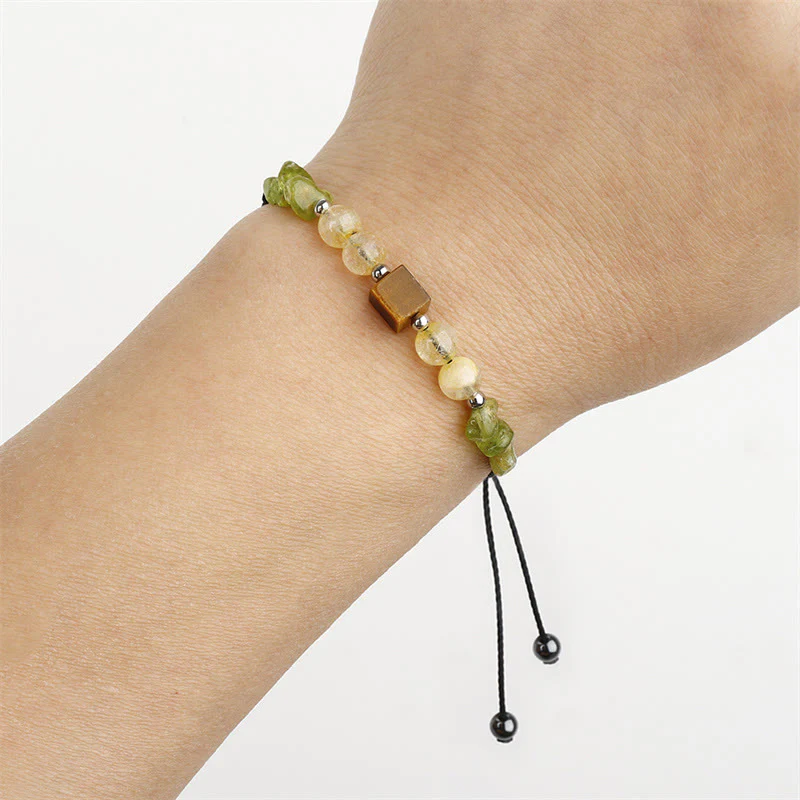 Buddha Stones Znajdź Swoją Radość Peridot Cytryn Tygrysie Oko Bransoletka z Liny Pokoju - Image 8