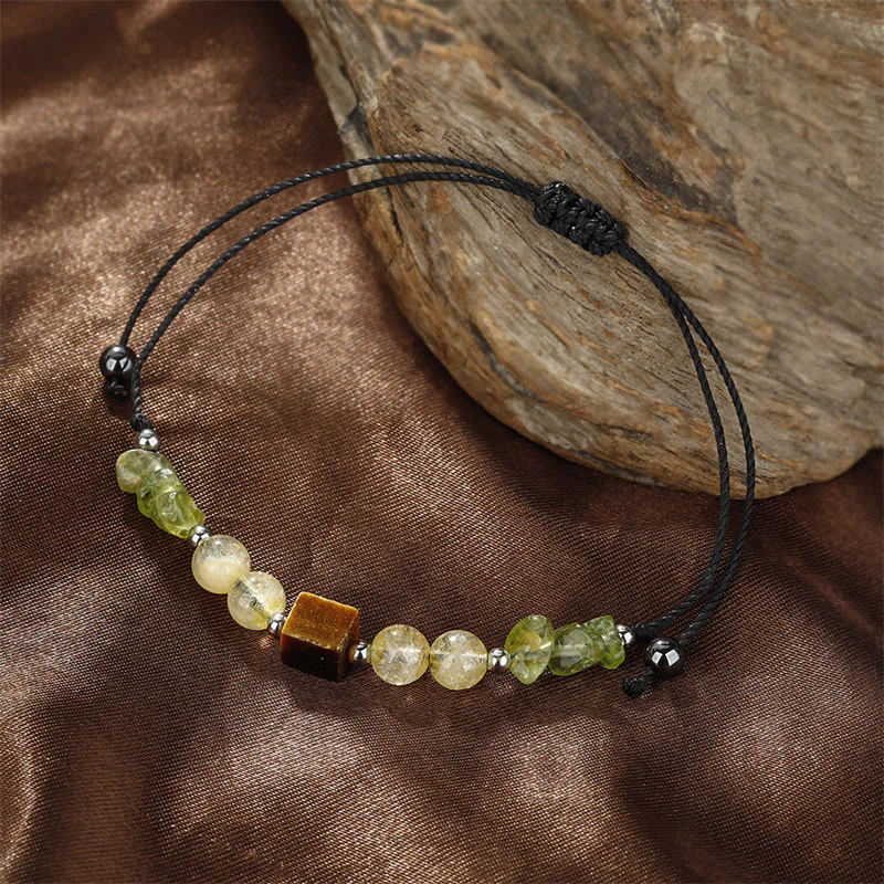 Buddha Stones Znajdź Swoją Radość Peridot Cytryn Tygrysie Oko Bransoletka z Liny Pokoju - Image 9