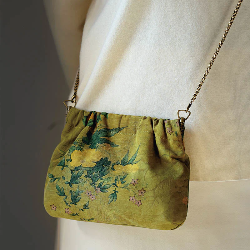Buddha Stones Żółty Zielony Kwiat Czarny Kaki Metalowy Łańcuch Torba Crossbody Torba Na Ramię Torebka - Image 4