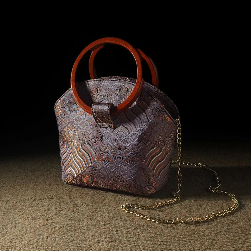 Buddha Stones Żuraw Jeleń Fala Morska Drewniana Rączka Metalowy Łańcuch Portfel Na Zmiany Torebka Crossbody Torebki Wiszące - Image 11