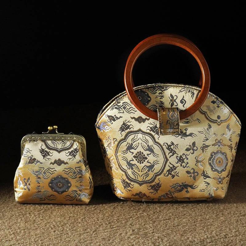 Buddha Stones Żuraw Jeleń Fala Morska Drewniana Rączka Metalowy Łańcuch Portfel Na Zmiany Torebka Crossbody Torebki Wiszące - Image 12