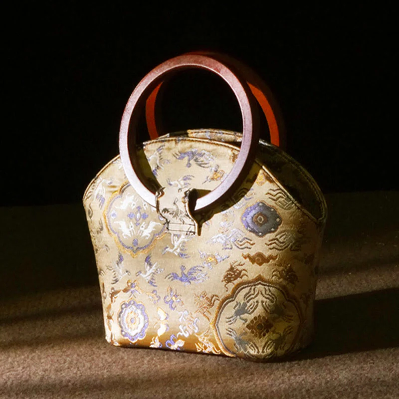 Buddha Stones Żuraw Jeleń Fala Morska Drewniana Rączka Metalowy Łańcuch Portfel Na Zmiany Torebka Crossbody Torebki Wiszące - Image 5